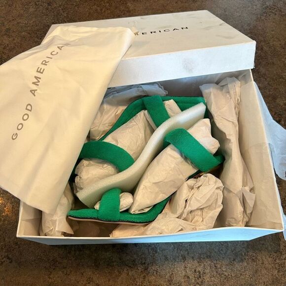 NWT Size 10 Good American Green Terry Cloth Heels - Picture 7 of 12